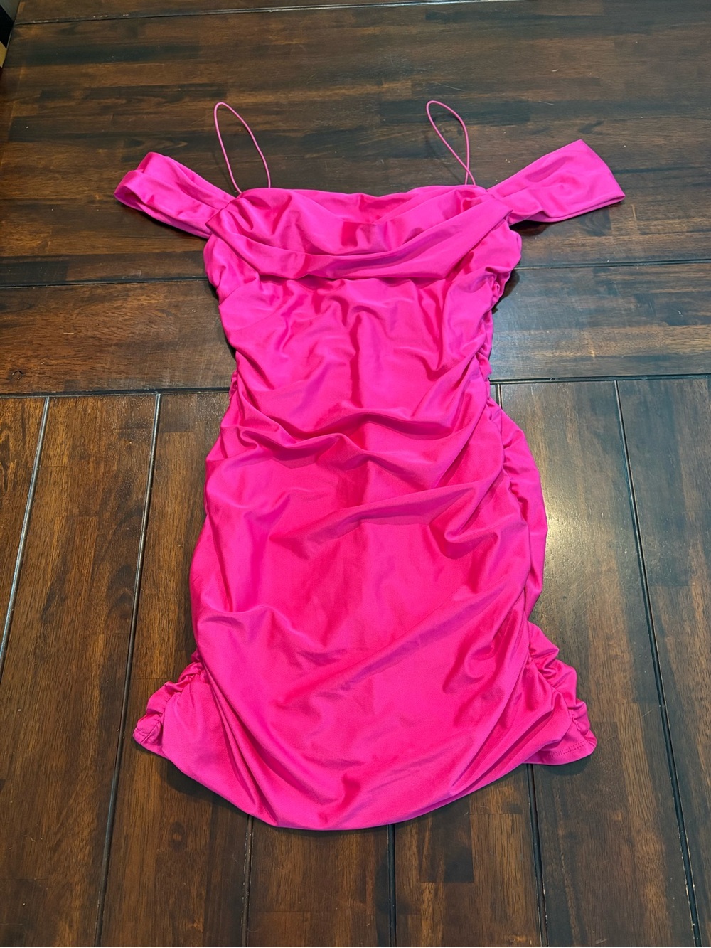 Hot Pink Off-Shoulder Ruched Juniors 13/14 Mini Dress